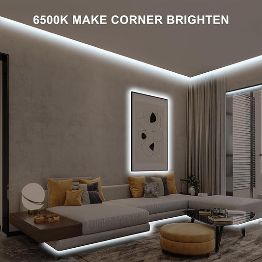 16.4ft COB Led Strip Light with Remote, 6500K Dimmable Bright Daylight White Led COB Strip Light, White Continuous Led Strip Light for Mirror, Stair, Cabinet, Room