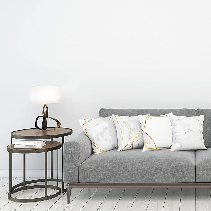 Ambesonne Marble Throw Pillow Cushion Case Pack of 4, Modern Design Illustration of Geometric Golden Yellow Tone Lines Shapes, Modern Accent Double-Sided Digital Printing, 18", Grey Mustard
