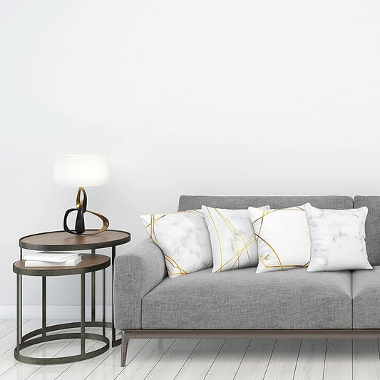Ambesonne Marble Throw Pillow Cushion Case Pack of 4, Modern Design Illustration of Geometric Golden Yellow Tone Lines Shapes, Modern Accent Double-Sided Digital Printing, 18", Grey Mustard