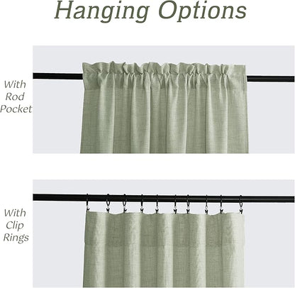 RYB HOME Linen Sheer Curtains and Drapes for Living Room and Dining Room 120 inches Length, Breathable Weave Textured/Rod Pocket Semi Sheer Curtains, Sage Green, W 52 x L 120 inches, 2 Panels Set