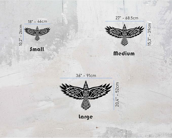 KAWA METALWORKS Nordic Viking Raven Metal Wall Art Decor, Norse Mythology Odin's Raven Wall Sculpture, Black (Medium - 15.3" x 27" H x W)