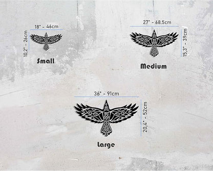 KAWA METALWORKS Nordic Viking Raven Metal Wall Art Decor, Norse Mythology Odin's Raven Wall Sculpture, Black (Medium - 15.3" x 27" H x W)