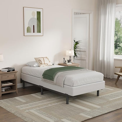 Twin Size Box Spring and Cover Set, 9 Inch High Profile Metal BoxSpring, Heavy Duty Structure Mattress Foundation, Noise Free, Non-Slip, Easy Assembly