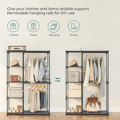 SONGMICS Portable Closet, Freestanding Closet Organizer, Clothes Rack with Shelves, Hanging Rods, Storage Organizer, for Cloakroom, Bedroom, 44.1 x 16.9 x 65 Inches, Gray URYG024G02