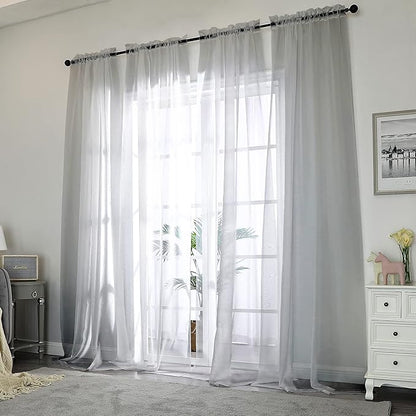 Chyhomenyc Charcoal Grey Sheer Curtains 108 Inch Length 2 Panels, Extra Long Light Filtering Solid Voile Window Drapes for Patio/Living Room/Wedding/Party Ceremony, 2 Panels, 9FT Length