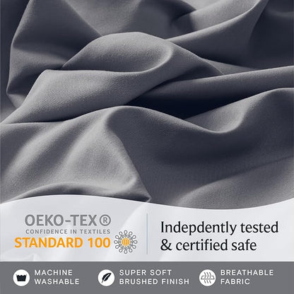 LuxClub 4 PC King Size Sheet Set Deep Pockets Wrinkle Free Cooling Bed Sheets Machine Washable Hotel Bedding Silky Soft - Light Grey King
