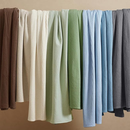 PHF 100% Cotton Waffle Weave Blanket Queen Size for Bed,Snag Proof Lightweight Breathable Moisture-Wicking Throw for Couch,Great for Layering in Cold Weather,Machine Washable, Home Decor-Loden Green