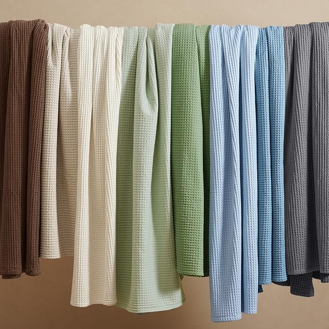 PHF 100% Cotton Waffle Weave Blanket Twin Size for Bed,Snag Proof Lightweight Breathable Moisture-Wicking for Couch,Great for Layering in Cold Weather,Machine Washable,Home Decor Gift-Loden Green