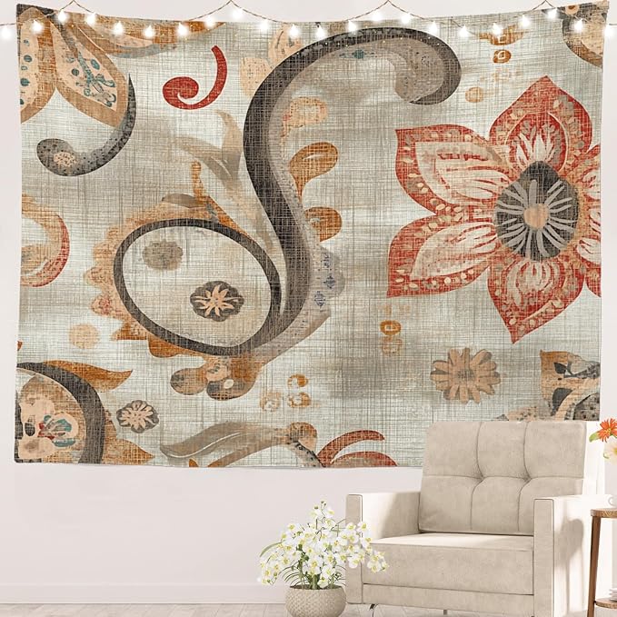 Batmerry Artistic Soft Hues Tapestry, Vintage Inspired Ative Art Wall Art Hanging Decoration Polyester Fiber White Ruffled Around for Dorm Room Bedroom Living Room, 39.1x59.1 inches