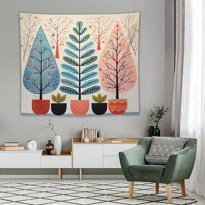 MaSiledy Wall Tapestry Shabby Chic Trees Tapestry Watercolor Rustic Forest Wall Hanging Wall Tapestry Aesthetic Wall Art for Living Room Dorm 50"x60" Holiday Scene Banner for Winter Christmas Party