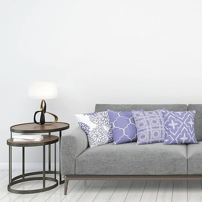 Ambesonne Vintage Throw Pillow Cushion Case Pack of 4, Monochrome Design Grid Trellis Quatrefoil Mesh and Dahlia Flowers Modern Print, Modern Accent Double-Sided Digital Printing, 20", Lavender White