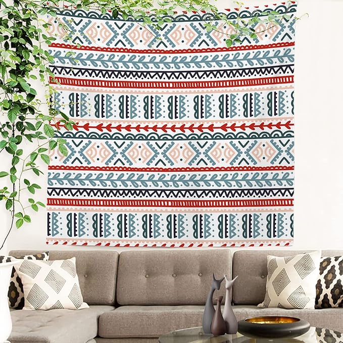 Batmerry Beige Abstract Stripe Tapestry, Wall Art Hanging Decoration Polyester Fiber White Ruffled Around for Dorm Room Bedroom Living Room, 59.1x59.1 inches