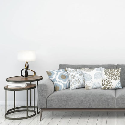 Ambesonne Vintage Throw Pillow Cushion Case Pack of 4, Bohemian Ornamental Leaves Dahlia Pattern Geometric Art Curlicue Motif, Modern Accent Double-Sided Digital Printing, 24", Blue Grey and Cocoa