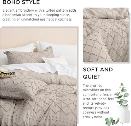 Bedsure Twin Comforter Set - Linen Comforter, Boho Tufted Shabby Chic Bedding for Kids, 2 Pieces Vintage Farmhouse Bed Set for All Seasons, Fluffy Soft Bedding with 1 Pillow Sham