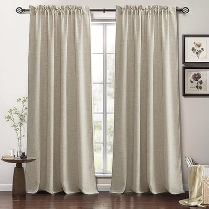 RYB HOME Natural Beige Linen Sheer Curtains 102 inches Long for Living Room and Dining Room, Weave Textured/Rod Pocket, Light Filtering Sheer Curtains and Drapes, W 52 x L 102 inches, 2 Panels Set