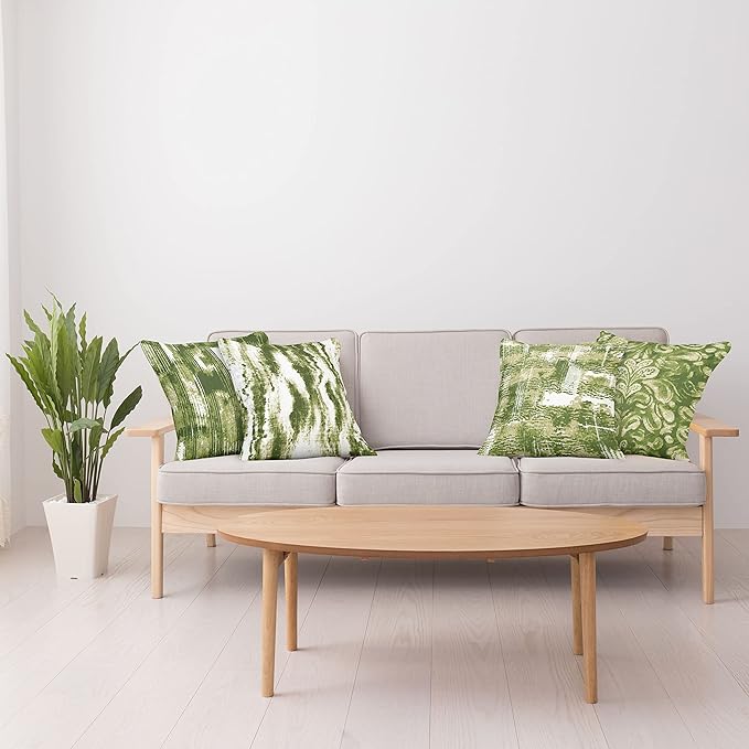 Ambesonne Vintage Throw Pillow Cushion Case Pack of 4, Abstract Grunge Effect Brushstrokes and Waving Striping Stains Paisley Drops, Modern Accent Double-Sided Digital Printing, 20", Khaki Olive Green
