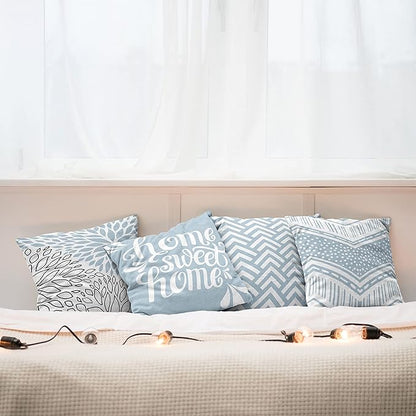 Ambesonne Geometric Throw Pillow Cushion Case Pack of 4, Home Phrase Minimal Zigzag Squama Dahlia Flower Petals Chevron Tribal, Modern Accent Double-Sided Digital Printing, 24", Pale Blue Grey White