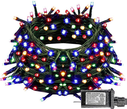 Dazzle Bright Christmas String Lights, 100 LED 33 FT Connectable Fairy Lights with 8 Modes, Waterproof Christmas Decorations for Indoor Outdoor Holiday Party Home Tree Decor (Multi-Colored)