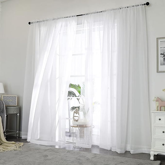 OWENIE White Sheer Curtains 72 Inches Long 2 Panels Set, Transparent Voile Sheer Curtain for Living Room Bedroom Window Sliding Glass Door Treatment, 42 x 72 Inch, White