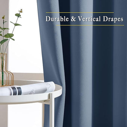 NICETOWN Bedroom Curtains Room Darkening Draperies - Grommet Top Thermal Insulated Light Blocking Energy Saving Privacy Drapes for Flat/Home Office, Stone Blue, 2 Panels, W52 x L63