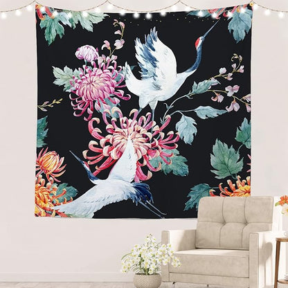 Batmerry White Watercolor S Tapestry, Flower Wall Art Hanging Decoration Polyester Fiber White Ruffled Around for Dorm Room Bedroom Living Room, 59.1x59.1 inches