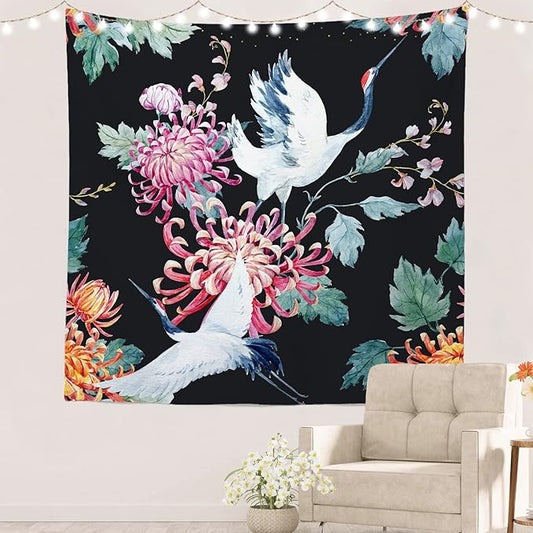 Batmerry White Watercolor S Tapestry, Flower Wall Art Hanging Decoration Polyester Fiber White Ruffled Around for Dorm Room Bedroom Living Room, 59.1x59.1 inches