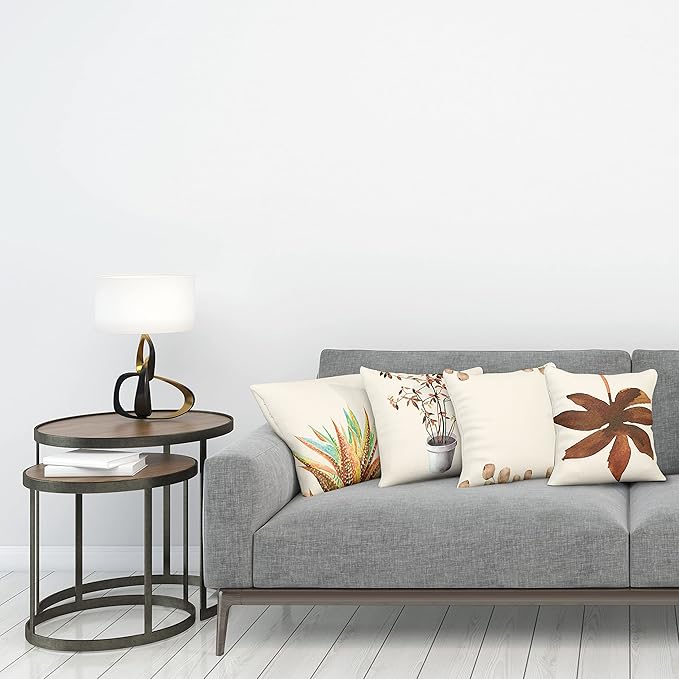 Ambesonne Botanical Throw Pillow Cushion Case Pack of 4, Minimalist Watercolor Painting Leaves Agave Branches Plant in a Pot, Modern Accent Double-Sided Digital Printing, 24", Chocolate and Pale Brown