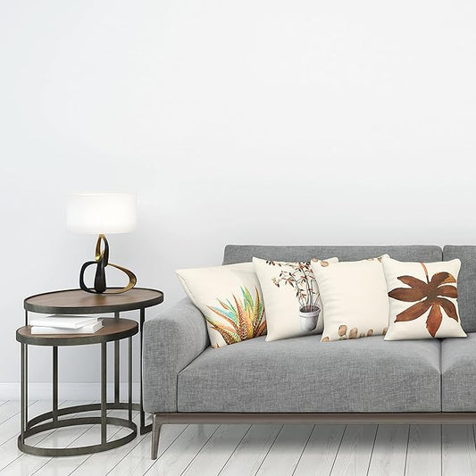 Ambesonne Botanical Throw Pillow Cushion Case Pack of 4, Minimalist Watercolor Painting Leaves Agave Branches Plant in a Pot, Modern Accent Double-Sided Digital Printing, 24", Chocolate and Pale Brown