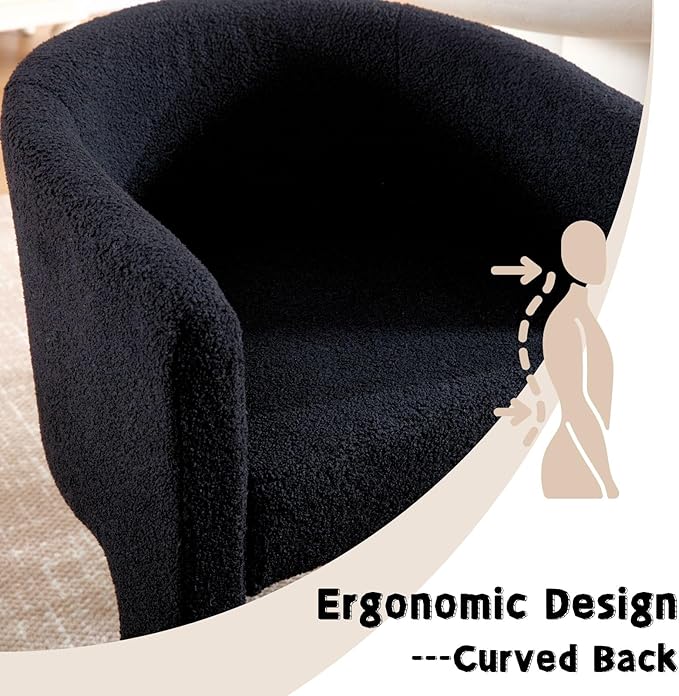 Modern Sherpa Barrel Dining Chairs Set of 3, Upholstered Boucle Kitchen Accent Dining Chairs with Arms Comfy Makeup Vanity Chair, Black