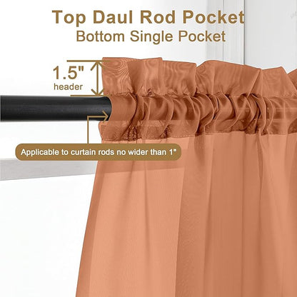 Chyhomenyc Sheer Orange Curtains 90 inches Long 2 Panels, Light Filtering Soft Airy Solid Elegant Voile Window Treatment Drapes for Bedroom Living Room Wedding Party Decor, 42 Wx90 L Inches