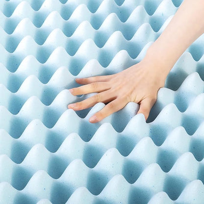 Best Price Mattress 4 Inch Egg Crate Memory Foam Mattress Topper with Cooling Gel Infusion, CertiPUR-US Certified, Dorm Essentials, Queen, Light Blue