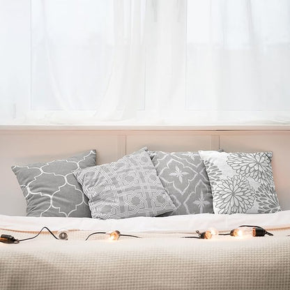 Ambesonne Vintage Throw Pillow Cushion Case Pack of 4, Monochrome Design Grid Trellis Quatrefoil Mesh and Dahlia Flowers Modern Print, Modern Accent Double-Sided Digital Printing, 24", Grey White