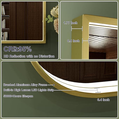 40x24 Inch Gold LED Bathroom Mirror, Adjustable 3000K/4500K/6000K, Irregular Framed Lighted Bathroom Vanity Mirror with Lights, Anti-Fog, Stepless Dimmable, Wall Mounted