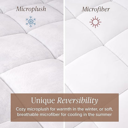 Bare Home King Microplush Mattress Topper - Pillow Top Reversible - Soft Mattress Cover - Dual Sided All-Season - 8" to 24" Deep Pocket - Fitted Cover - Plush Mattress Pad (King)