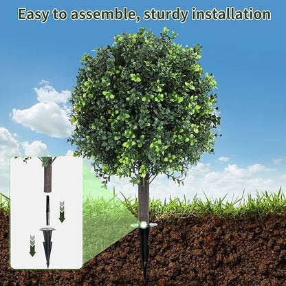 27.2" Artificial Boxwood Topiary Set of 2 with Spike, Fake Plants Boxwood Balls Greenery Bushes, Uv Resistant Artificial Outdoor Plants Shrubs for Front Porch Decor, Home Faux Plants Indoor