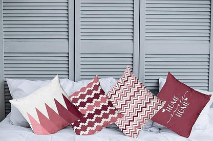 Ambesonne Modern Throw Pillow Cushion Case Pack of 4, Geometric Style Pattern of Triangles Zigzags Love Home Phrase Print, Modern Accent Double-Sided Digital Printing, 24", Raspberry Rose and White