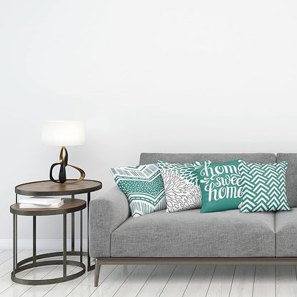 Ambesonne Geometric Throw Pillow Cushion Case Pack of 4, Home Phrase Minimal Zigzag Squama Dahlia Flower Petals Chevron Tribal, Modern Accent Double-Sided Digital Printing, 18", Dark Seafoam and White