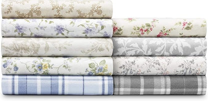 Laura Ashley - Flannel Sheets Full Size, Anti-Pilling & Wrinkle Resistant Cotton, Touchably Soft for All-Season Comfort - Bed Sheets with Matching Pillowcases & Fitted Sheet (Le Fleur Cottage Blue)