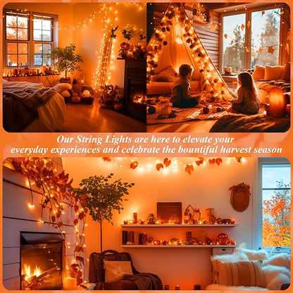 JMEXSUSS 66ft 200 LED Christmas String Lights Outdoor Indoor, Connectable Orange String Lights Clear Wire, Fall Light Plug in for Fireplace Tree Garden Patio Thanksgiving Fall Halloween Decor