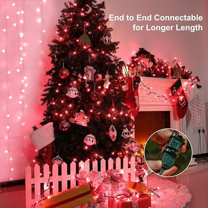 BrizLabs Pink Christmas Lights, 69.6ft 300 Count Pink String Lights Connectable, UL Certified Incandescent Christmas Lights Green Cord, Outdoor Mini Lights Set for Indoor Xmas Party Garden Patio