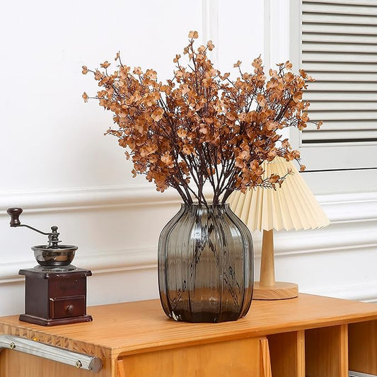 JAKY-Global Babys Breath Silk Artificial Flowers 12 Bundle Fake Plants Fall Decorations for Home Farmhouse Decor Wedding Party Decoration Bouquets DIY Garden (Dark Brown Pink 12pcs)