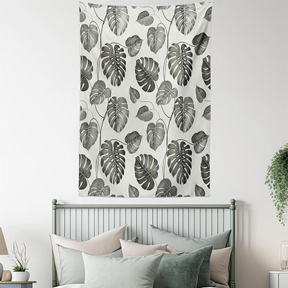 Ambesonne Grey Tapestry, Illustration of Tropical Monstera Leaves Classical with Soft Colors Nature, Wall Hanging for Bedroom Living Room Dorm, 60" X 80", Coconut Gray