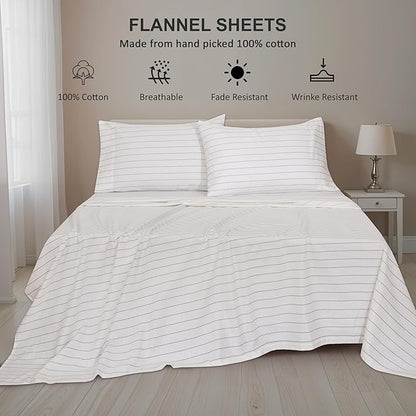 RUVANTI Flannel Sheets Full Size - 100% Cotton Double Brushed Bed Sheets Set, Deep Pockets 16 Inches, All Seasons Breathable & Extra Soft Full Sheets, Warm & Cozy, 4 Piece, Running Dots