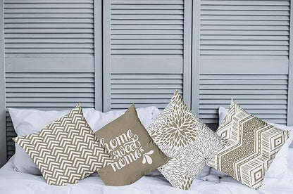 Ambesonne Geometric Throw Pillow Cushion Case Pack of 4, Home Phrase Minimal Zigzag Squama Dahlia Flowers Chevron Tribal, Modern Accent Double-Sided Digital Printing, 24", Cocoa White Charcoal Grey