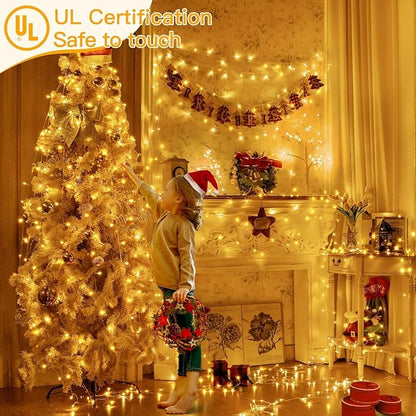 Ollny Christmas Lights Outdoor Waterproof, 1000LED 328FT Super Long String Lights with Remote 3 Timer, Plug in 8 Modes Fairy Light for Outside House Bedroom Xmas Decorations, Warm White
