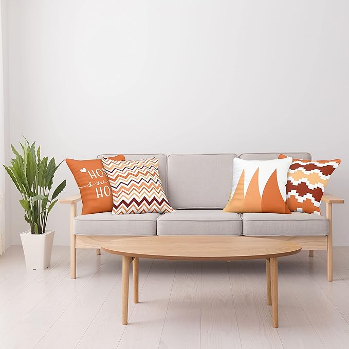 Ambesonne Modern Throw Pillow Cushion Case Pack of 4, Geometric Style Pattern of Triangles Zigzags Love Home Phrase Print, Modern Accent Double-Sided Digital Printing, 18", Burnt Orange and Burgundy