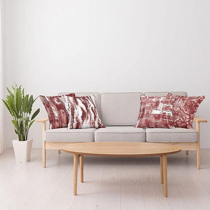Ambesonne Vintage Throw Pillow Cushion Case Pack of 4, Abstract Grunge Effect Brushstrokes and Waving Striping Stains Paisley Drops, Modern Accent Double-Sided Digital Printing, 18", Maroon Rust White