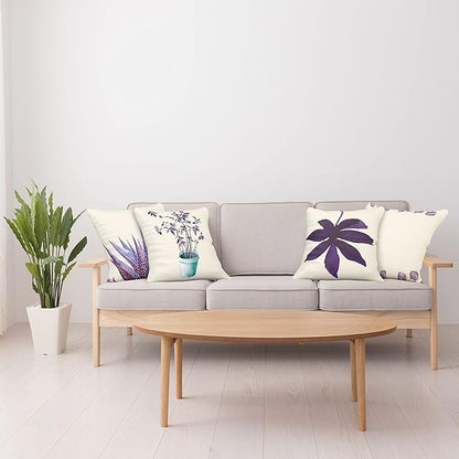 Ambesonne Botanical Throw Pillow Cushion Case Pack of 4, Minimalist Watercolor Painting Leaves Agave Branches Plant in a Pot, Modern Accent Double-Sided Digital Printing, 16", Quartz and Lavender