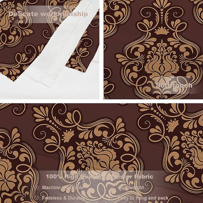 Batmerry Brown Damask Floral Tapestry, Vintage Golden Brown Damask Pattern Wall Art Hanging Decoration Polyester Fiber White Ruffled Around for Dorm Room Bedroom Living Room, 82.7x59.1 inches