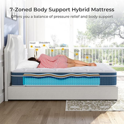 koorlian Twin XL Mattress 12 Inch - Cooling Hybrid Mattress in a Box for Back Pain Relief - Pocket Spring & Memory Foam | Fiberglass-Free, Medium Firm Feel, CertiPUR-US, 120 Nights Trial